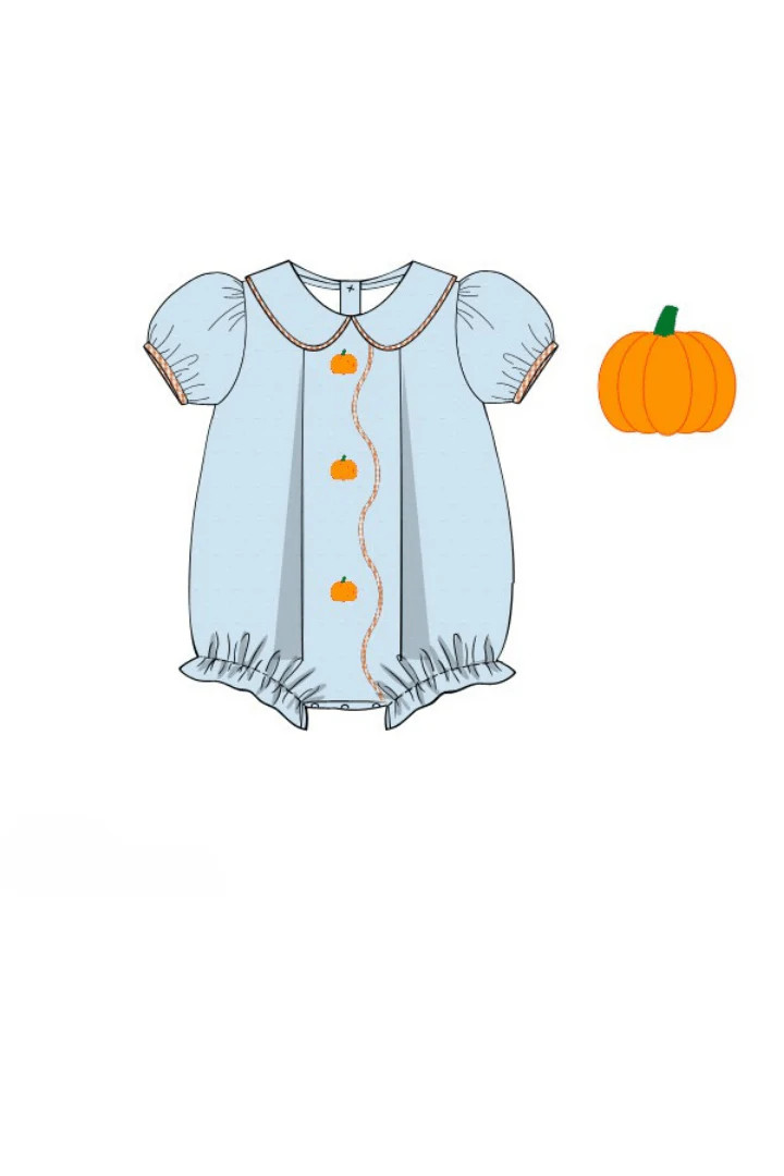 Pre-Order Blue Swiss Dot Pumpkin Bubble | The Smocked Flamingo