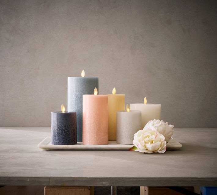 Premium Flickering Flameless Wax Pillar Candle - Salt Washed | Pottery Barn (US)