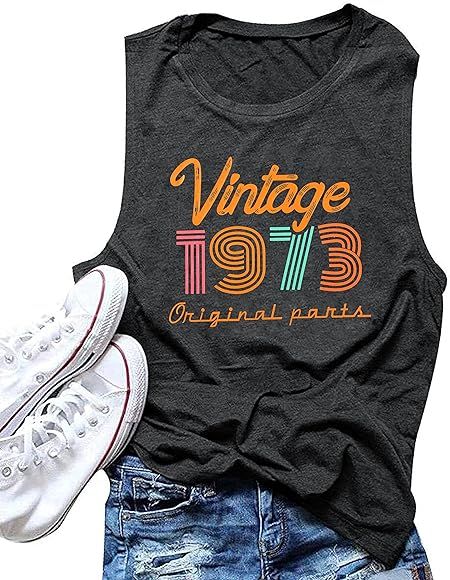 Vintage 1973 Tank Top Women 50th Birthday Gift T Shirt Retro Birthday Party Tank Top Causal Summe... | Amazon (US)