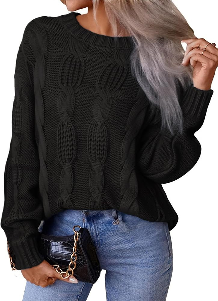 Glamaker Womens Cable Knit Sweaters Fall Trendy 2025 Long Sleeve Crewneck Oversized Pullover Swea... | Amazon (US)