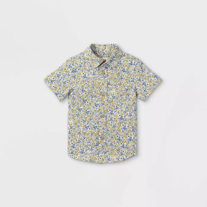 Toddler Boys' Floral Print Woven Short Sleeve Button-Down Shirt - Cat & Jack™ Blue | Target