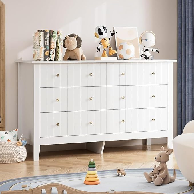 FOTOSOK White Dresser, Chest of Drawers, Modern 6 Drawer Double Dressers with Deep Drawers, Nurse... | Amazon (US)