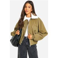 Womens Borg Collar Bomber Jacket - Green - 10 | boohoo (US & Canada)