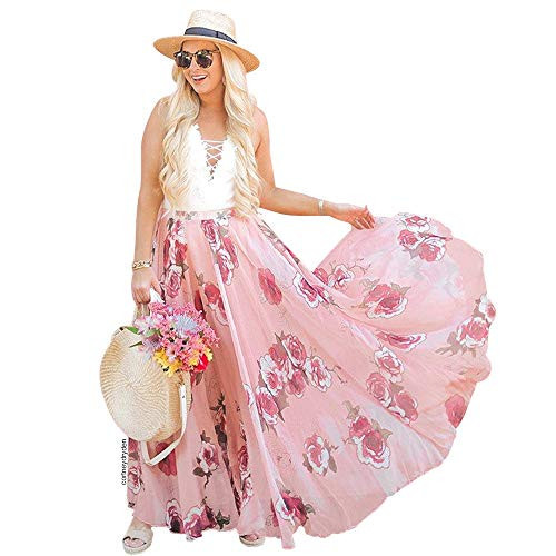 CHICWISH Women's Pink Rose Panache Elastic Waist Frill Hem Slip Maxi Chiffon Skirt, Size XS-S | Amazon (US)