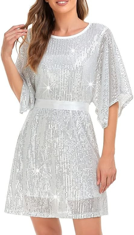 NOYIVA Womens Sequin Shift Dress Party Split Sleeves Casual Loose Mini Short Dresses | Amazon (US)