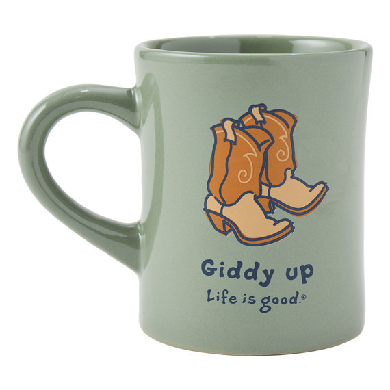 Life is Good Men's Giddy Up Cowboy Boots Diner Mug in Moss Green | Life is Good