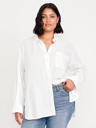 Linen-Blend Loose Button-Down Shirt | Old Navy (US)