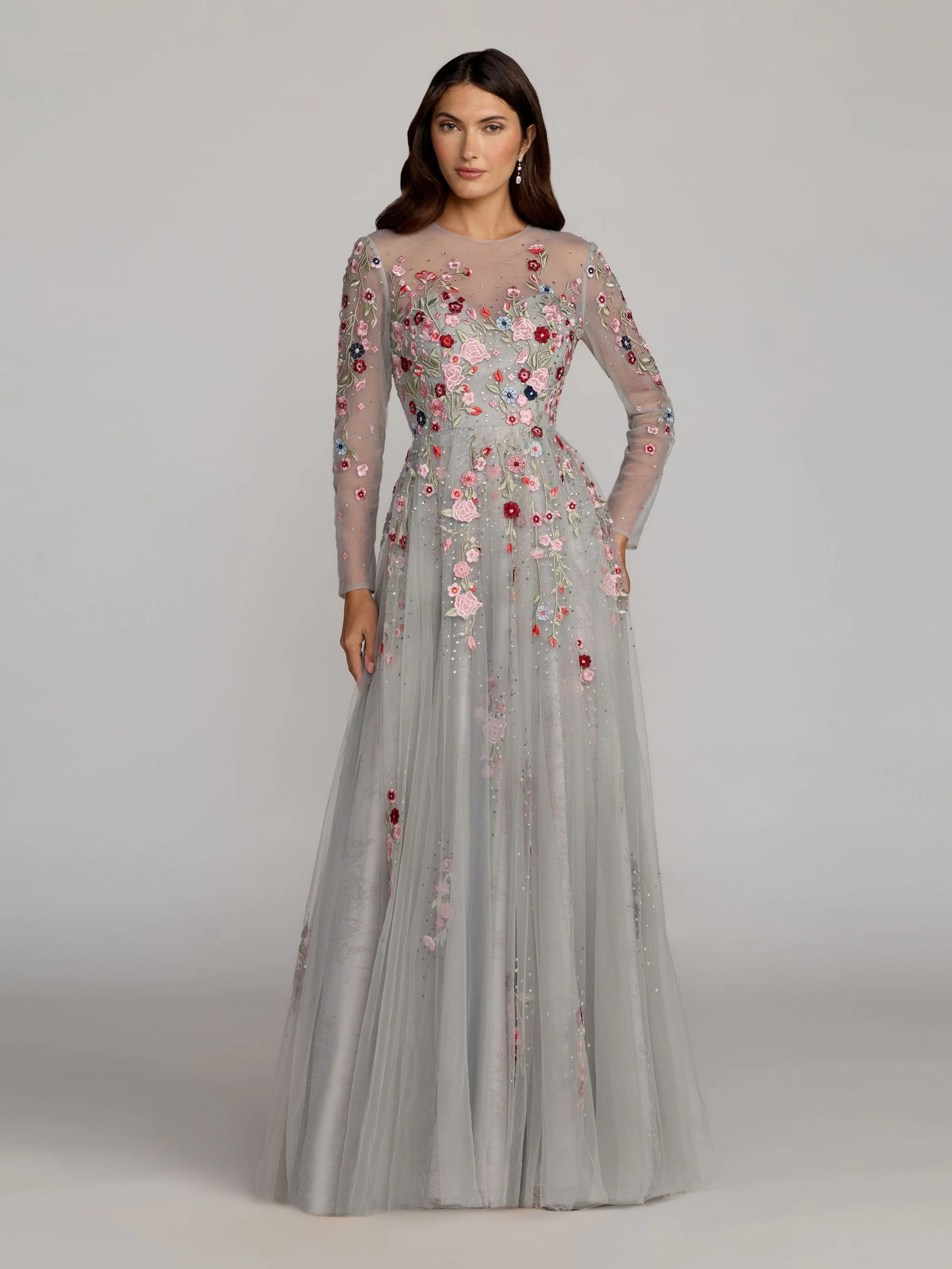 Embroidered Illusion High Neck Long Sleeve A Line Gown - Mac Duggal | Mac Duggal