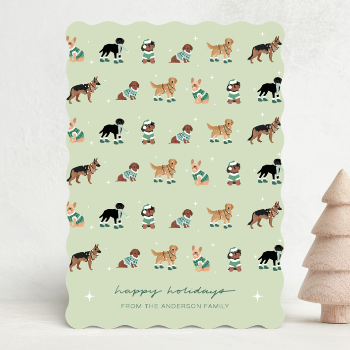 "Holiday Dogs" - Customizable Holiday Cards in Green by tara berg. | Minted