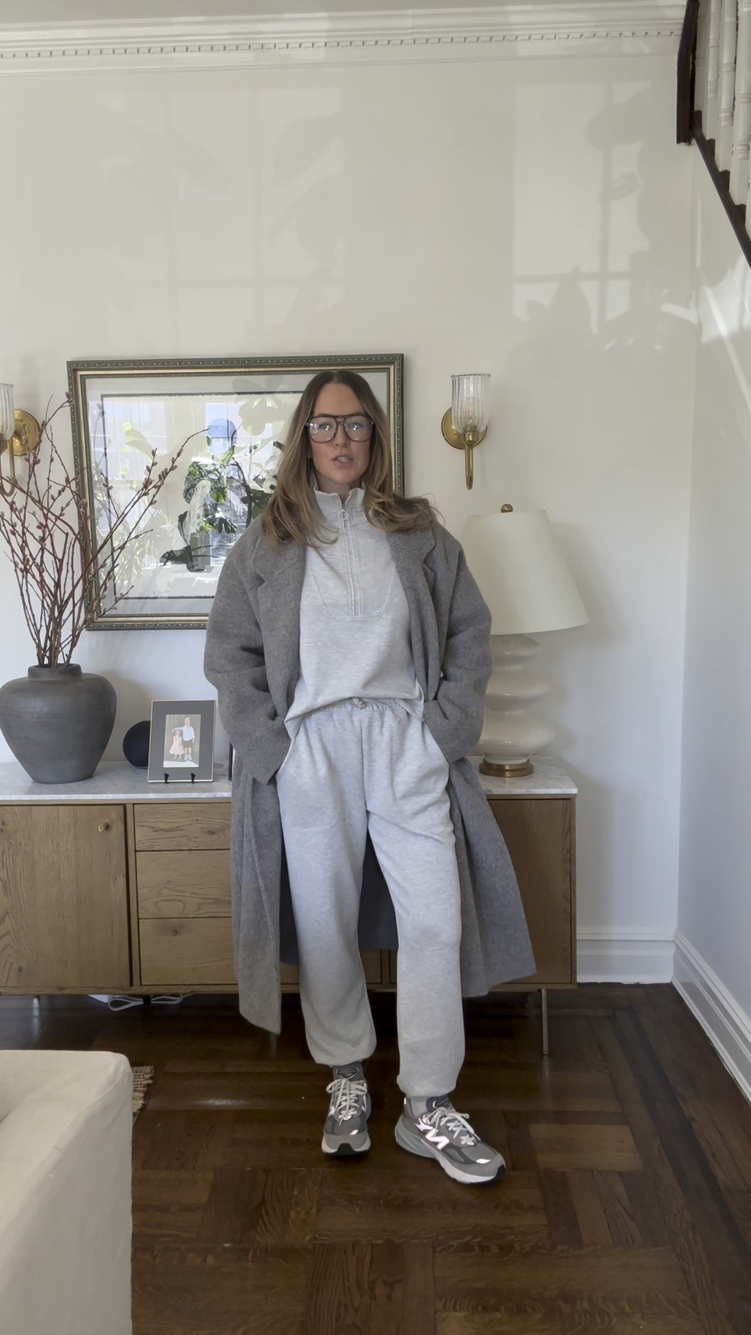 One sweatsuit (wearing a M), three pairs of shoes. Coat is years old and sadly not one I'm able to link but found two similar options. 

New Balance & Alohas run TTS. 