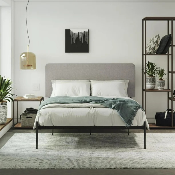 Queer Eye Krew Upholstered Bed, Queen Size Frame, Black Metal/Gray Linen | Walmart (US)