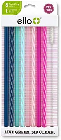 Ello Impact Reusable Stainless Steel Straws with Cleaning Brush, 8 Piece, Rosewater | Amazon (US)