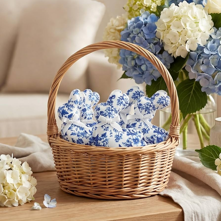 Bucherry 12 Pcs Easter Chinoiserie Hanging Bunny Blue and White Fabric Bunny Farmhouse Decoration... | Amazon (US)