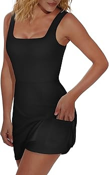 OFEEFAN Athletic Dress for Women Mini U Neck Sleeveless Built in Shorts with Pockets Tennis Golf ... | Amazon (US)