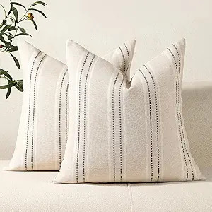 Hckot Throw Pillow Covers 20x20 Set of 2 Striped Pillow Covers Textured Linen Decorative Pillows ... | Amazon (US)