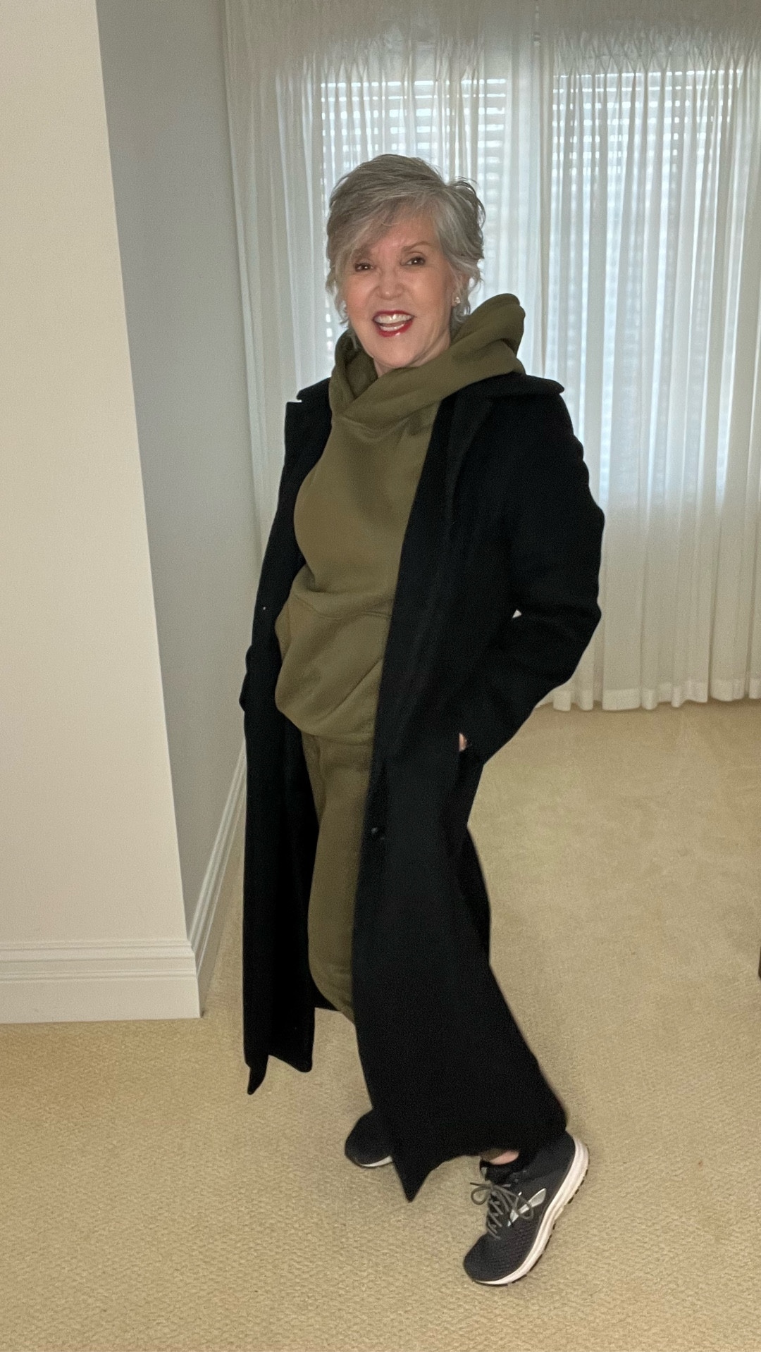 Want to look cute, pulled together, and WARM when it’s REALLY COLD 🥶 outside? Wear this terrific olive sweat suit BUT zhush it up with a cashmere coat, a bit of jewelry and makeup 💄! Then you looked stylish but cozy too!

#LTKgrwm #LTKOver40 #LTKootd