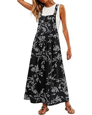 Summer Dresses Women Bib Overall Dresses Adjustable Casual Beach Maxi Jumper Dress Cover Up with ... | Amazon (US)