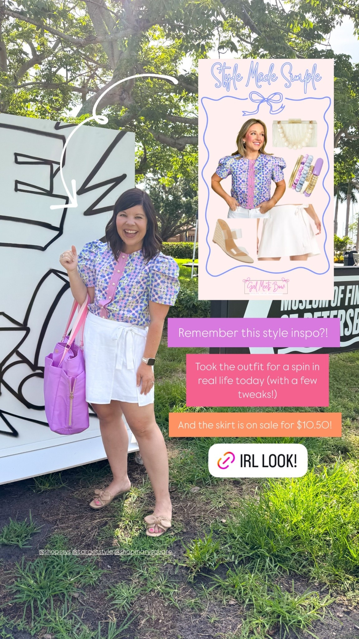 Remember this style inspo?! And the skirt is on sale for $10.50! Took the outfit for a spin in real life today (with a few tweaks!) @shopssys @targetstyle @shopmarysquare