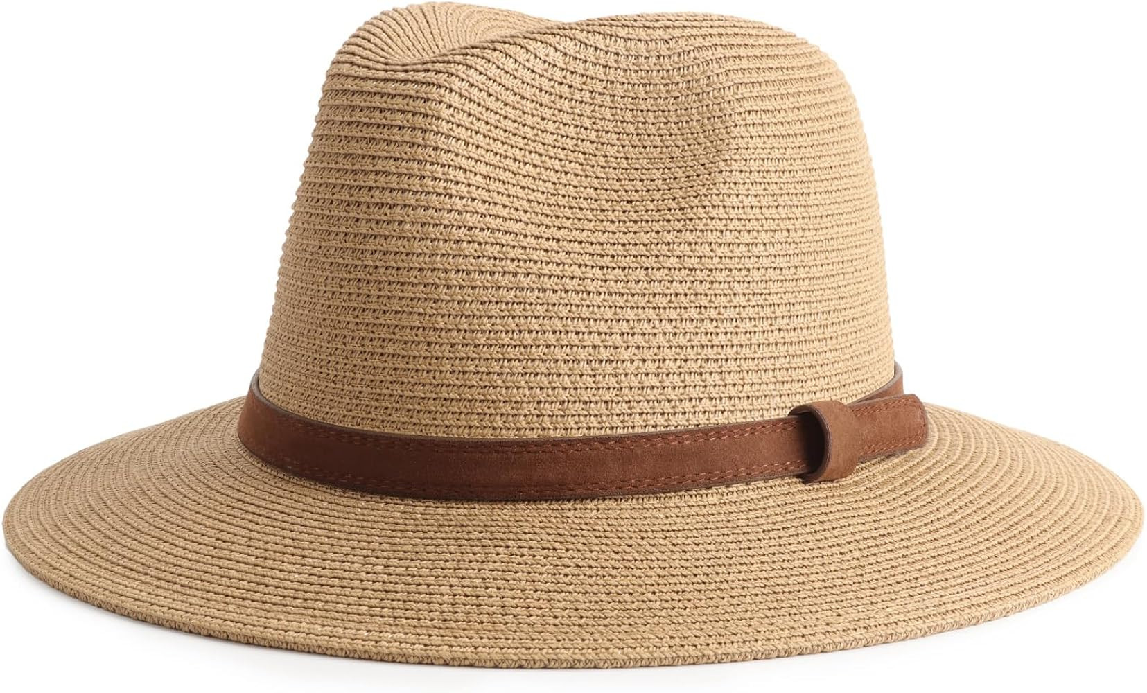 DRESHOW Women Straw Panama Hat Travel Fedora Beach Sun Hat Summer Wide Brim Straw Roll up Hat UPF... | Amazon (US)
