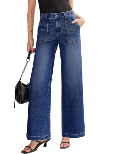 Sidefeel Women Wide Leg Jeans High Waisted Baggy Denim Pants Bluing Size 14 | Amazon (US)
