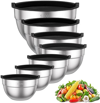 TAEVEKE 7PCS Mixing Bowls with Lids Set, Stainless Steel Nesting Mixing Bowl Set for Baking, Mixi... | Amazon (US)