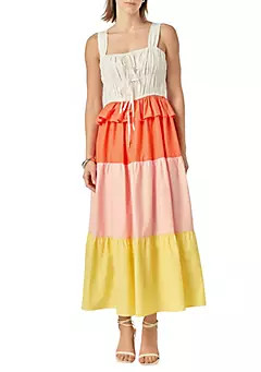 Color Block Tied Detail Shirring Dress | Belk