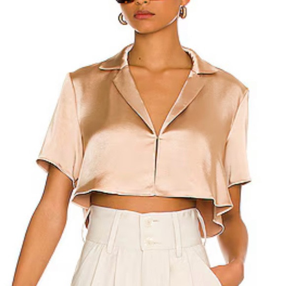 L'Academie Gold Boxy Crop Button Down Shirt | Poshmark