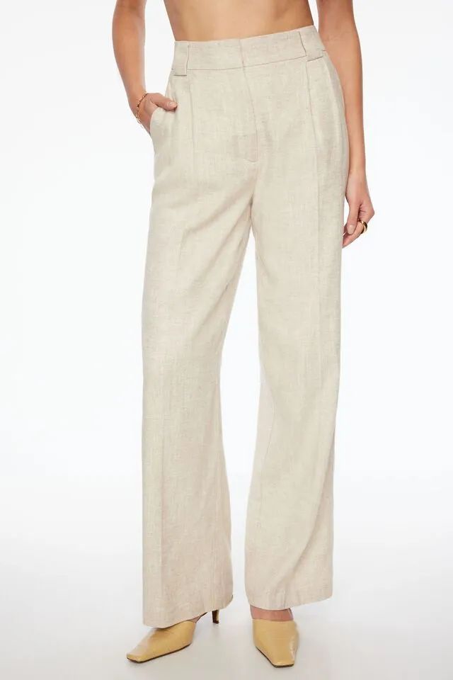 Pleated Straight Linen Pants | Dynamite Clothing
