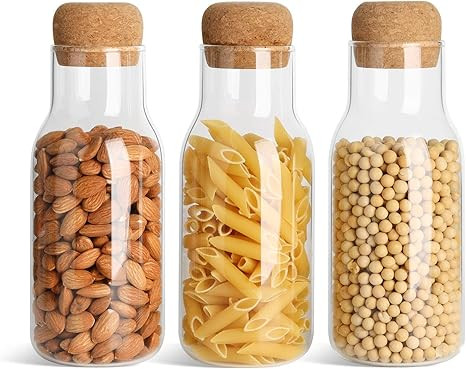ComSaf Glass Food Storage Canister with Airtight Cork Lid (23oz/700ml), Clear Food Storage Jar Co... | Amazon (US)