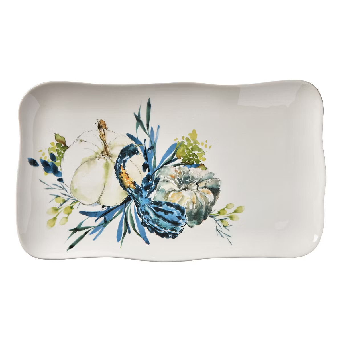 tagltd Autumn White Pumpkin Botanical Reactive Glaze Ceramic Serving Platter | Target