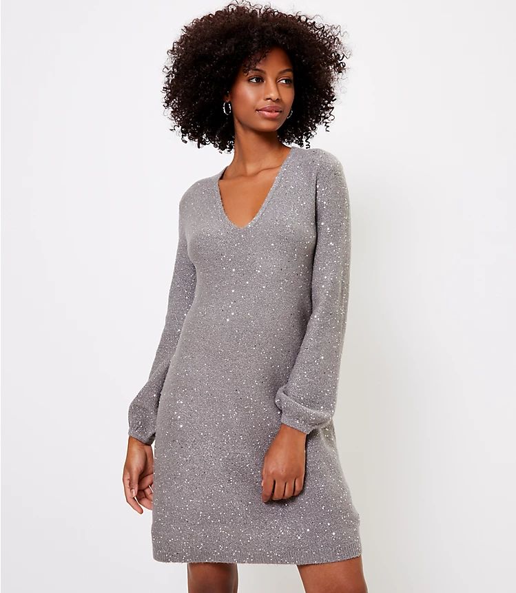 Shimmer V-Neck Sweater Dress | LOFT | LOFT