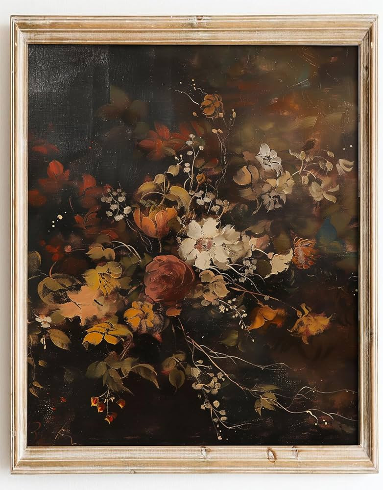 Kizbook Vintage Floral Wall Art, Moody Dark Autumn Fall Flower Art Prints Painting, Rustic Farmho... | Amazon (US)