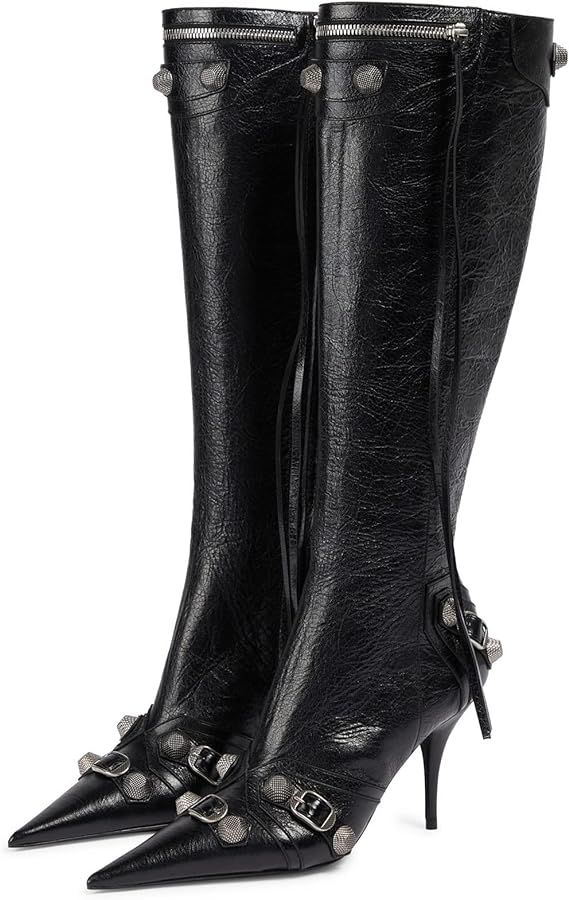 Kluolandi Women's Stiletto High Heel Knee High Boots with Tassel Pointy Toe Studded Zipper Bootie... | Amazon (US)