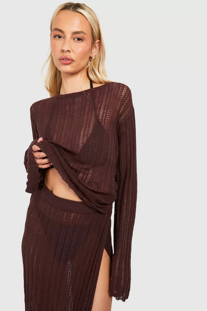 Tall Tie Back Top And Split Maxi Skirt Crochet Set | Boohoo.com (UK & IE)