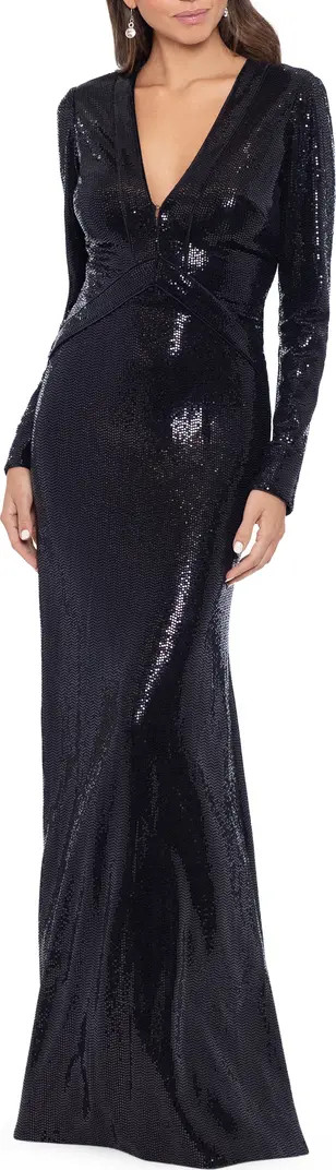 Betsy & Adam Shimmer Open Back Long Sleeve Gown | Nordstrom | Nordstrom