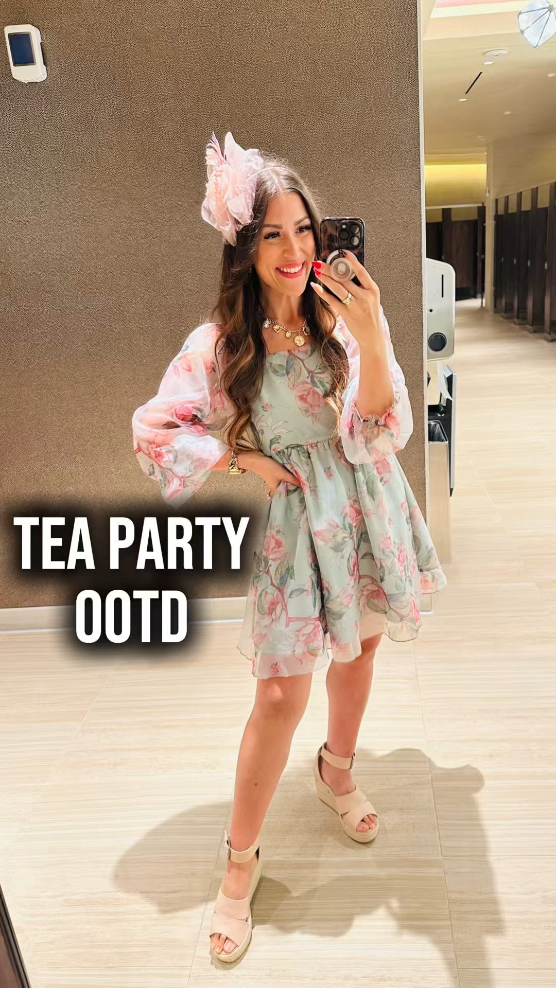 Got to play dress up today for a Tea Party 🫖. Thank goodness for Amazon prime 🤭. Wearing a M in the dress. I think it would make a great wedding guest dress too!  It has smocked backing and I love the stretchy balloon sleeves and empire waist. Linked up all that I can, my wedges are super old but I’ll try and link similar 😘. 

#LTKWedding #LTKSeasonal #LTKSaleAlert