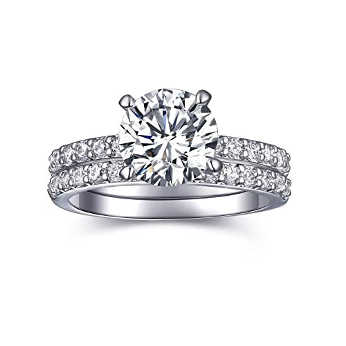 AONED Engagement Rings For Women Wedding Rings Fake Engagement Ring Set Promise Rings For Her 2 Carat 2CT Round Cubic Zirconia CZ Bridal Ring Sets Wedding Rings Cheap Band 2pcs, Size 7 | Amazon (US)