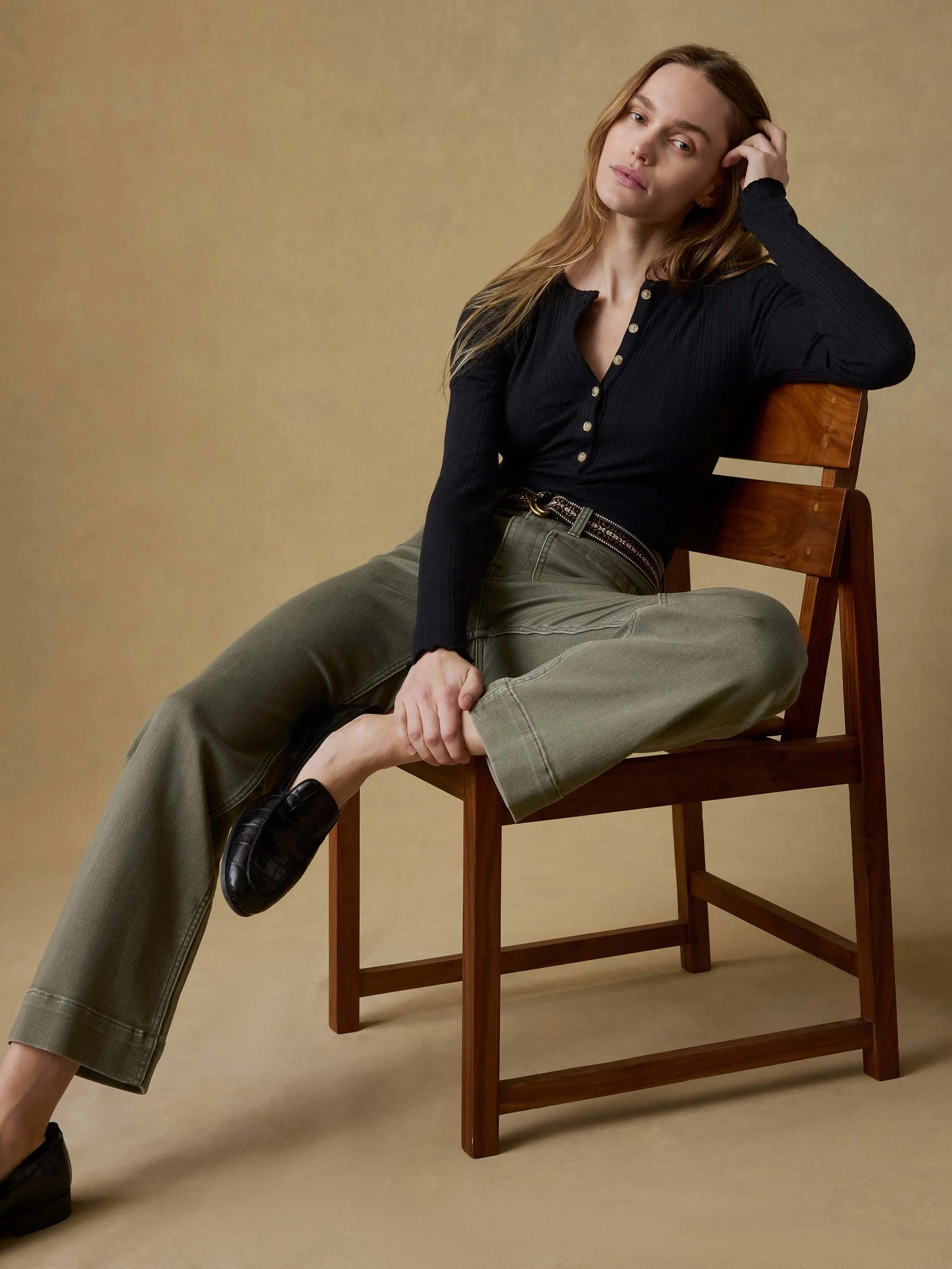 Paradise Pointelle Henley - Black | Faherty