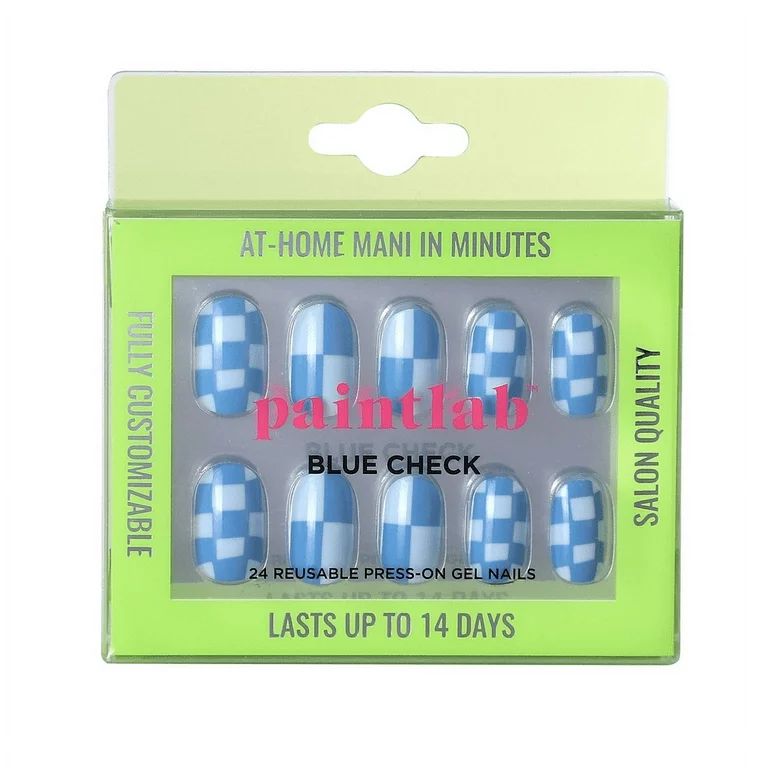 PaintLab Reusable Press-on Gel Nails Kit, Oval Shape, Blue Checkered, 24 Count - Walmart.com | Walmart (US)