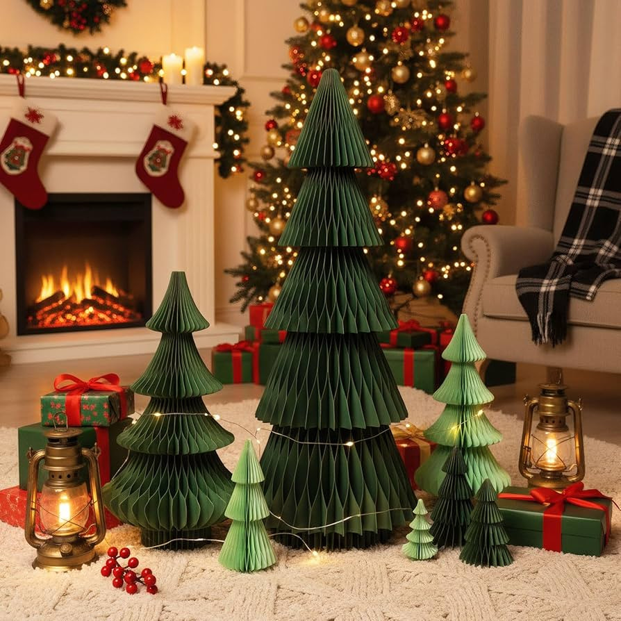 6 Pcs 4ft 2ft 1ft Large Christmas Honeycomb Paper Trees, 6 Sizes Foldable Table Centerpiece with ... | Amazon (US)