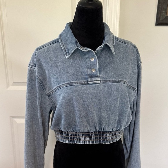Vanilla Star Blue Denim Cropped Button Down Shirt | Poshmark