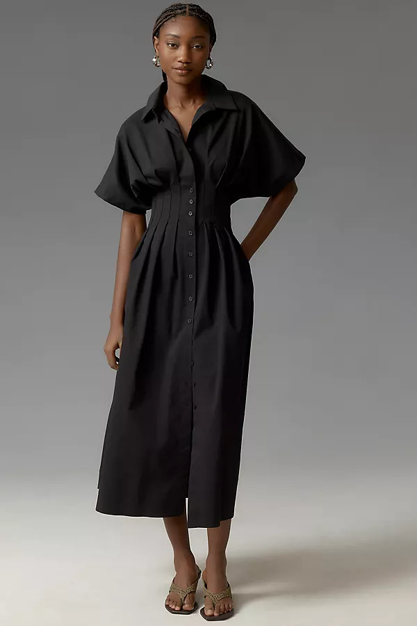 The Tobie Button-Front Pleated Shirt Dress by Exquise | Anthropologie (US)