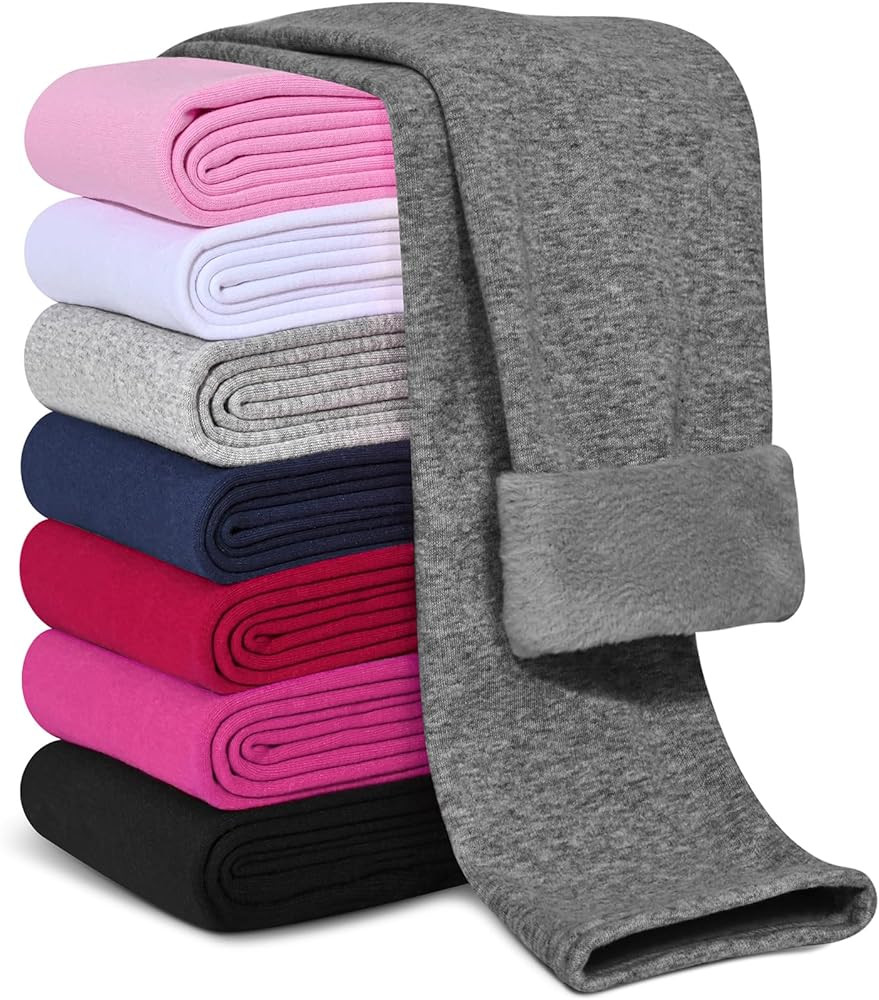Girls Fleece Lined Leggings Cotton Kids Winter Warm Leggings Thick Thermal Tights Pants | Amazon (US)