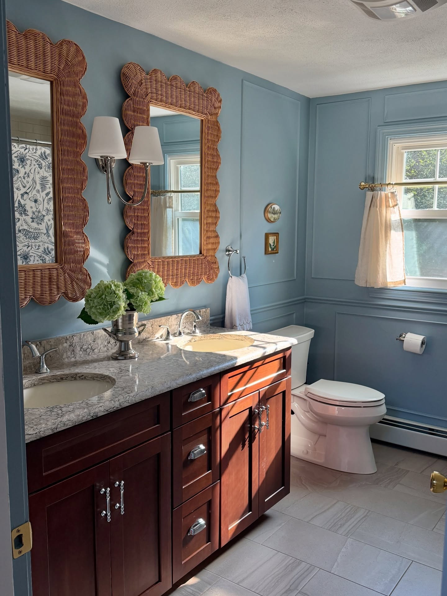 Some stills and close ups of my mother in laws bathroom renovation! Scroll to the last slide to see the before! 

While we are renovating most of their home they wanted to keep this specific bathroom budget friendly! 

#homewithem #grandmillennial #grandmillennialstyle #grandmillennialdecor #grandmillenialbathroom #bathroom #bluebathroom #bluepaint #bluewalls #ltkhome