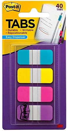 Post-it Tabs.625 in Solid, Aqua, Yellow, Pink, Violet, 10/Color, 40/Dispenser (676-AYPV), Bright ... | Amazon (US)