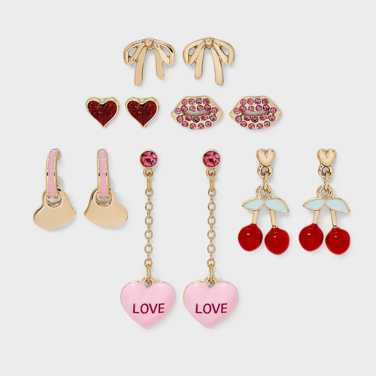 Valentines Earring 6pc Set - Gold/Pink/Red | Target
