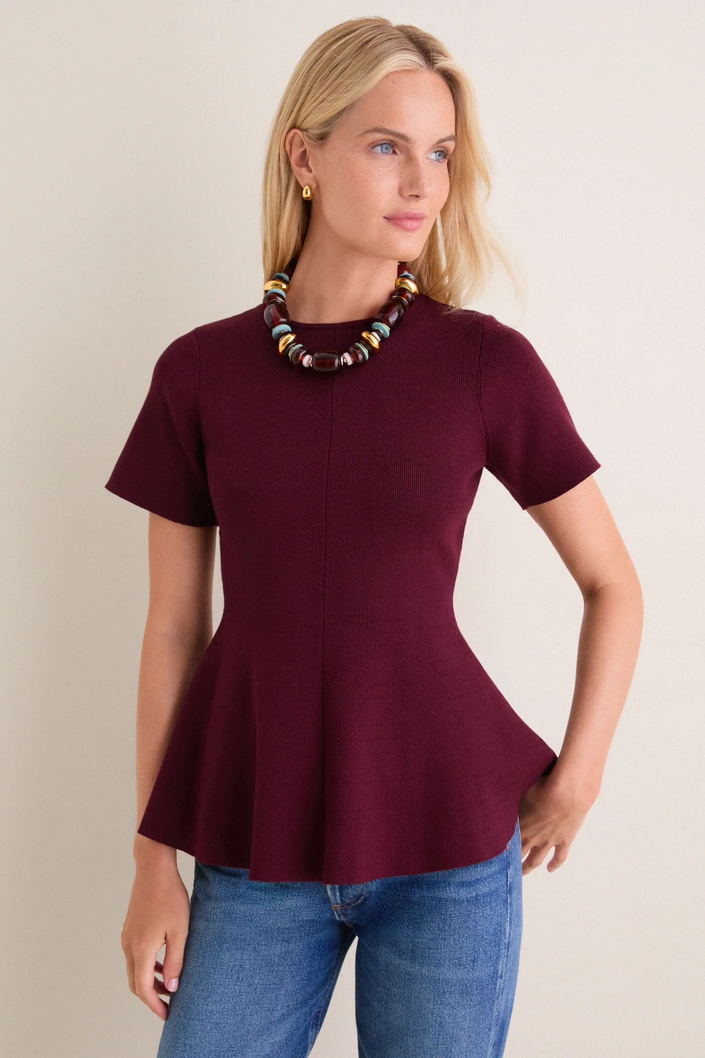 Merlot Knit Phoebe Peplum Top | Tuckernuck (US)
