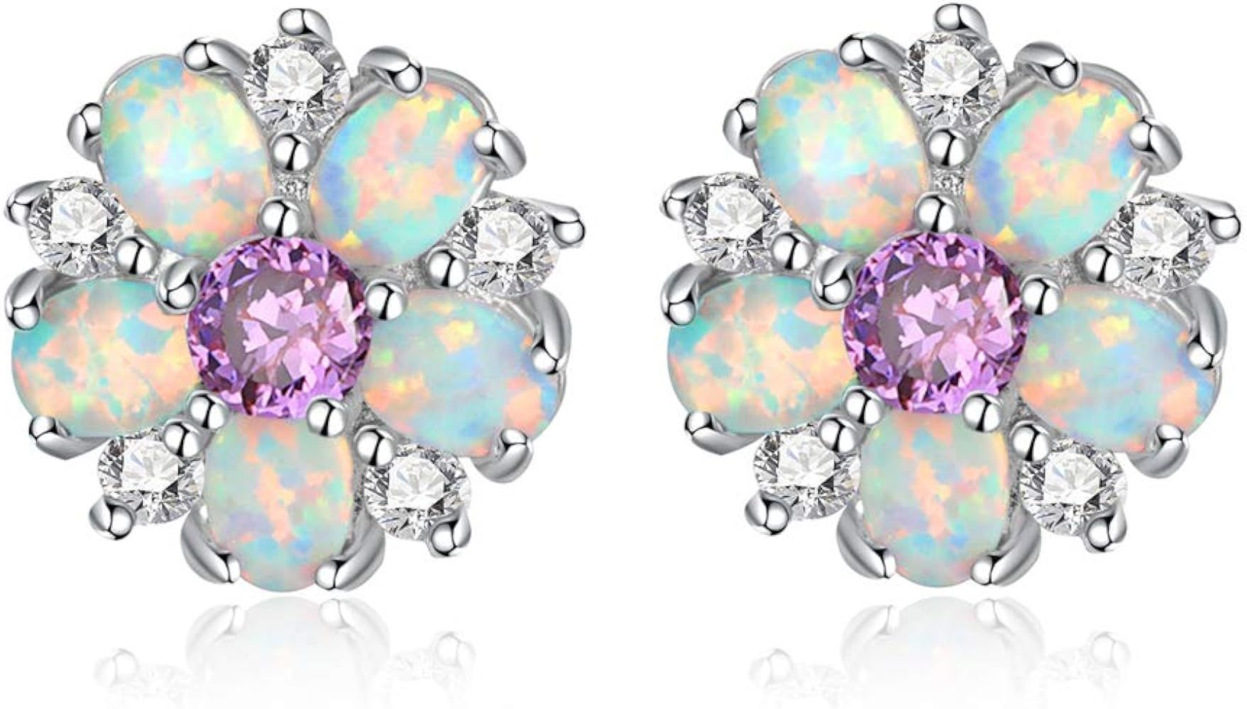 CiNily Flower Earrings,Opal Stud Earrings Sterling Silver or White Gold/Rose Gold Plated Ladies F... | Amazon (US)