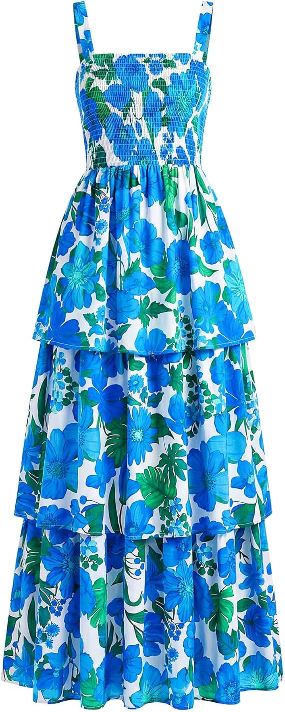 BTFBM Spring Dresses for Women 2026 Floral Spaghetti Strap Wedding Guest Dress Maxi Beach Vacatio... | Amazon (US)