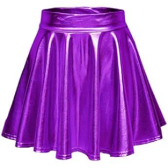 Kate Kasin Women's Shiny Metallic Skater Skirt Fashion Flared Mini Skirt | Amazon (US)